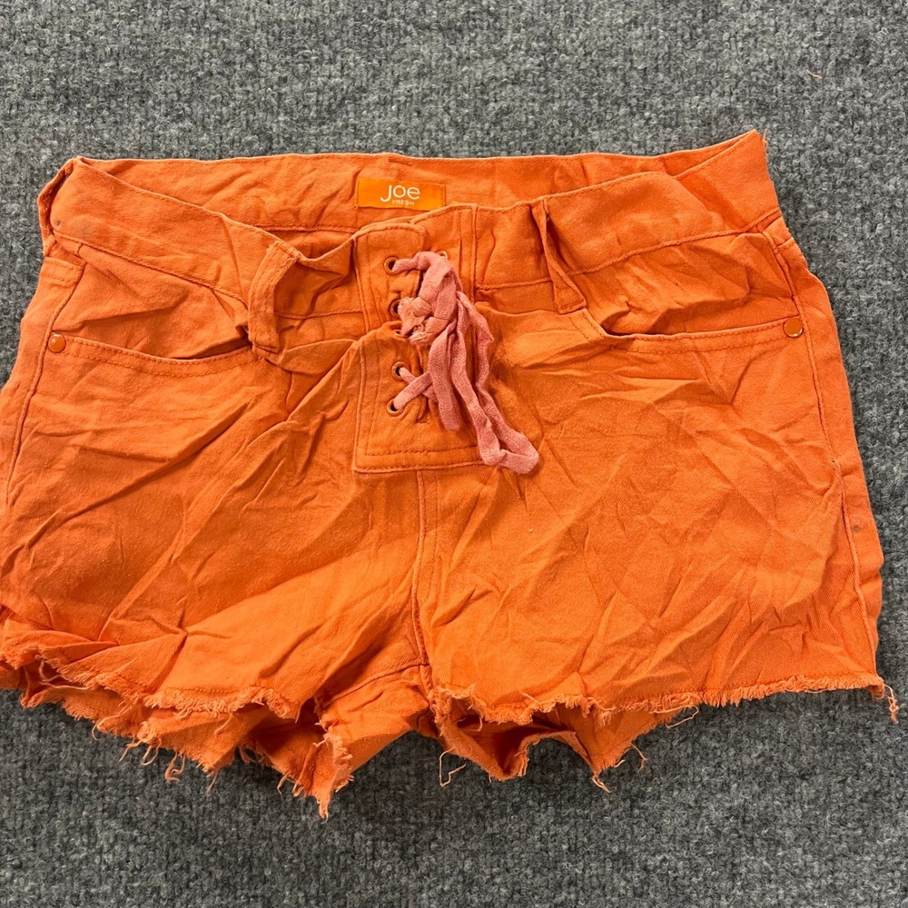 Joe Fresh Shorts Womens Size 6 Orange Lace Up Front Raw Hem Casual Denim Cotton